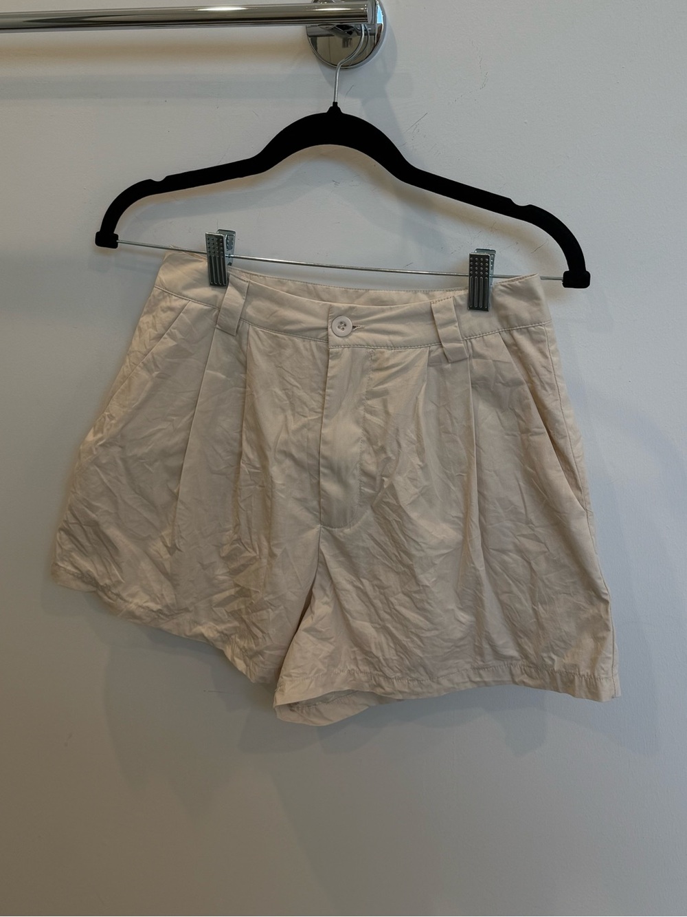 Princess Polly Cream Pleated High-Waist Shorts